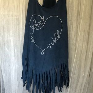 🌞 I Joah Love Wild Blue Heart Super Soft Bohemian Fringe blue Tank Top S